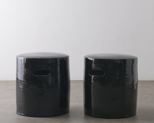 CERAMIC BLACK DRUMS SIDE TABLE / STOOL